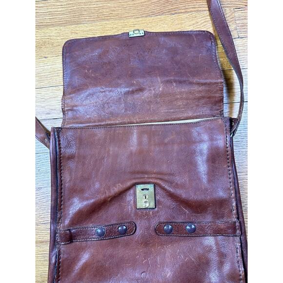 Vintage Burgundy Leather Crossbody Messenger Bag With Divider 11x13" - Picture 2 of 16